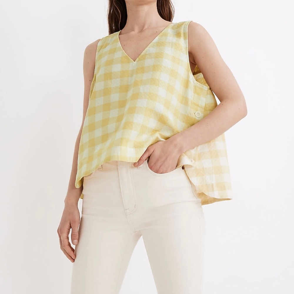 Madewell Gingham Checkered Side-Button Top